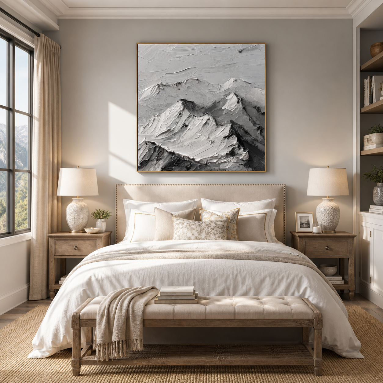 "Alpine Echo" – Extreme 3D Minimalist Mountain Relief | Stoic Monochrome Statement Art