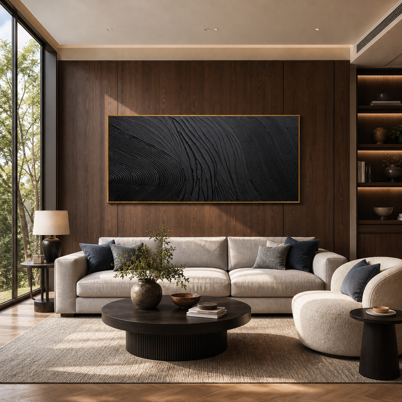 "Ancient Strata" – Gold Leaf & Textured Stucco Geometric Grid | Modern Statement Art