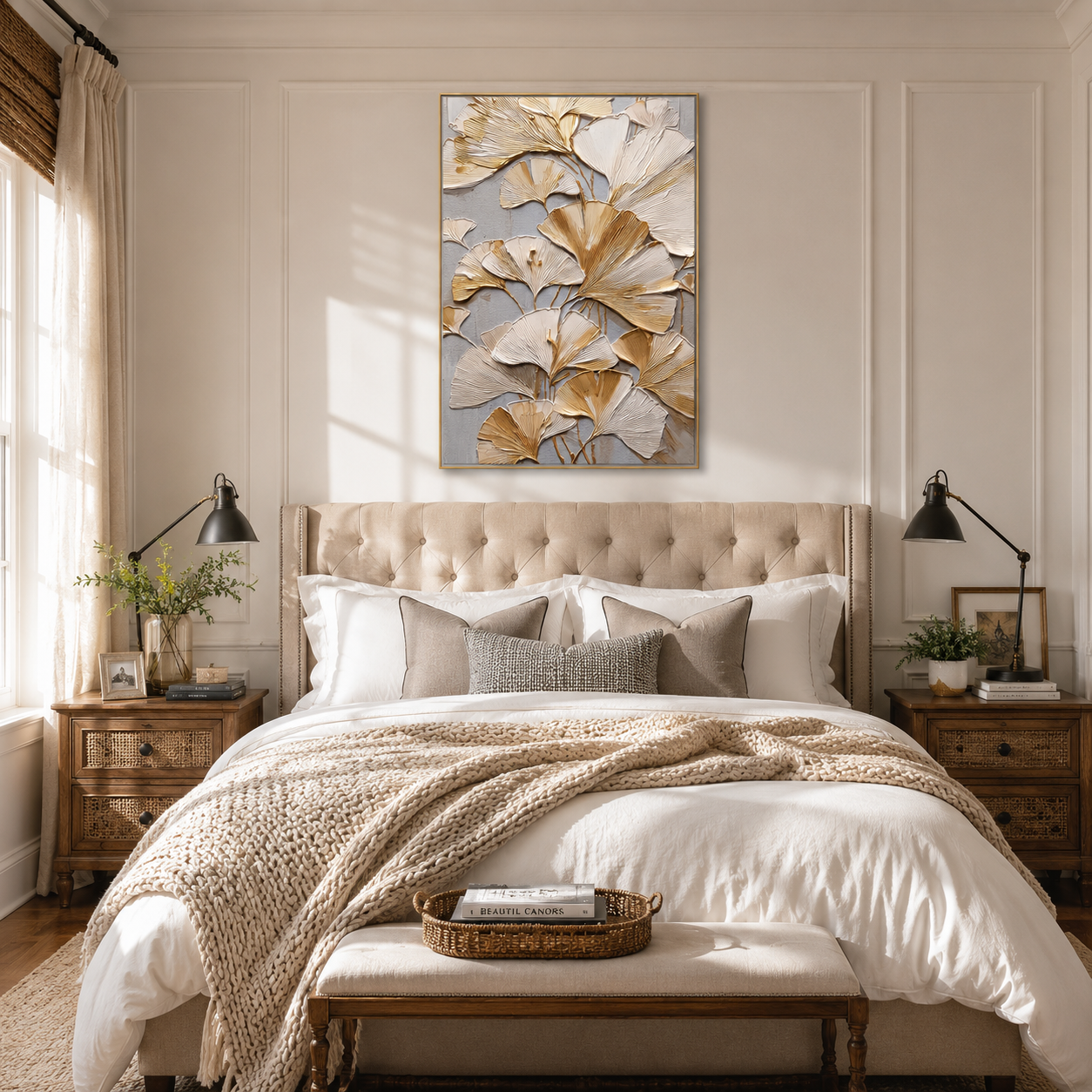 "Golden Longevity" – Modern 3D Ginkgo Leaf Relief | Elegant Botanical Statement Art