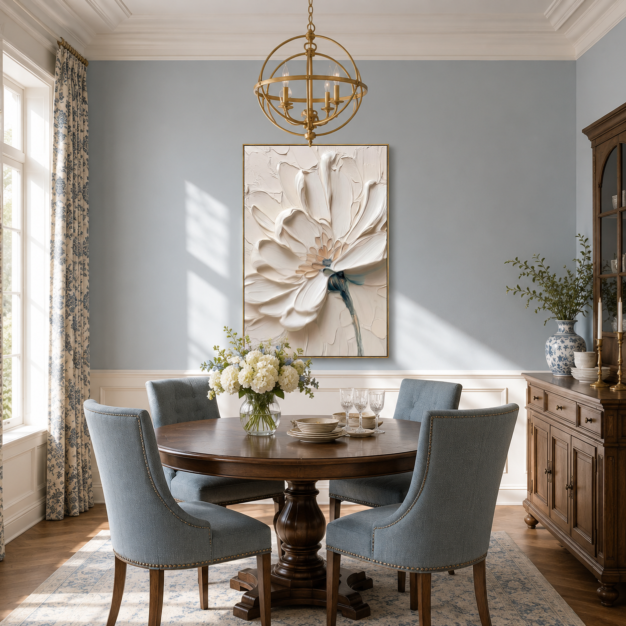 "Alabaster Grace" – Modern 3D Heavy Impasto Botanical Relief | Elegant Floral Statement Art