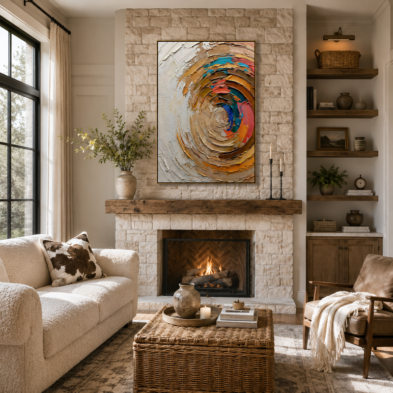 "Centripetal Core" – 3D Heavy Impasto Swirl Relief | Vibrant Earth-Tone Abstract Statement Art