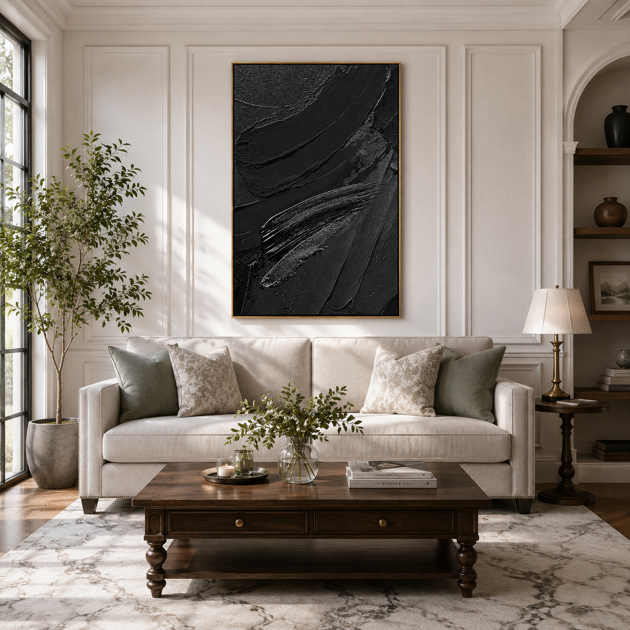 "Noir Rhythms" – 3D Heavy Impasto Black Abstract | Minimalist Sculptural Statement Art