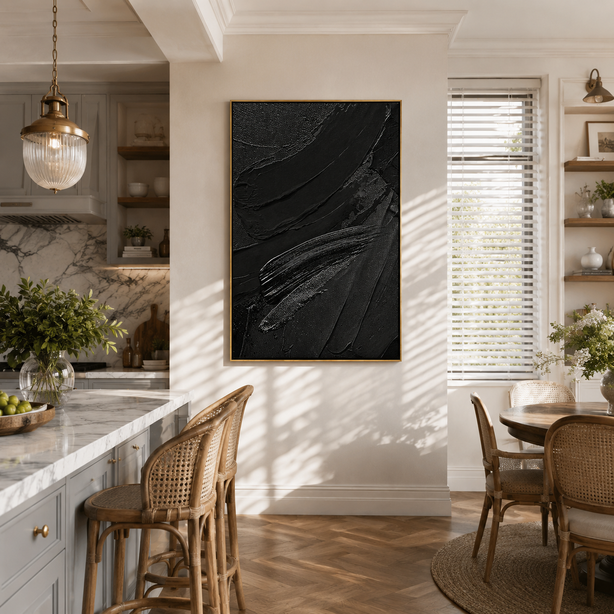 "Noir Rhythms" – 3D Heavy Impasto Black Abstract | Minimalist Sculptural Statement Art