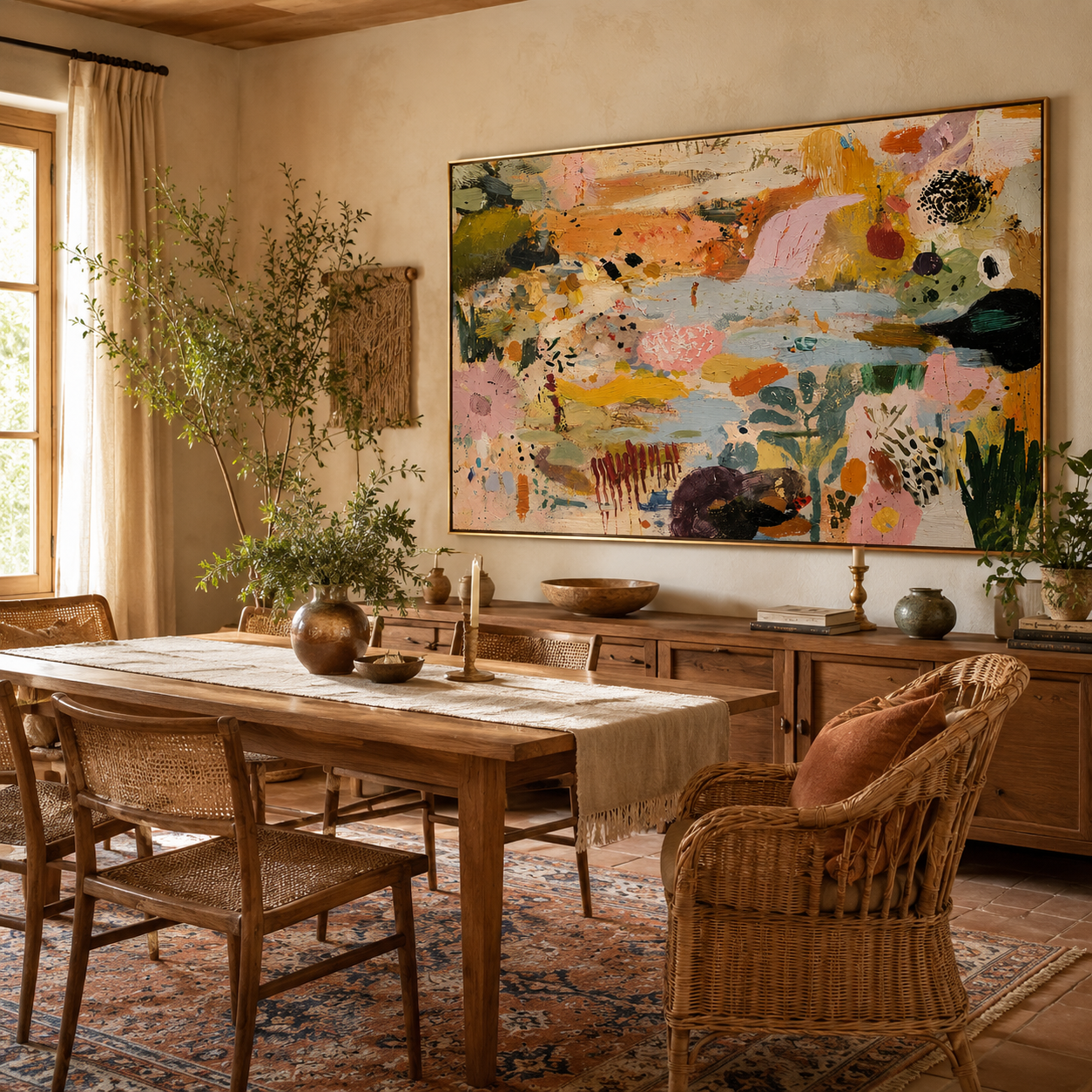 "Pastel Rhapsody" - Colorful Abstract Impasto Landscape | Pink Blue & Ochre Statement Art