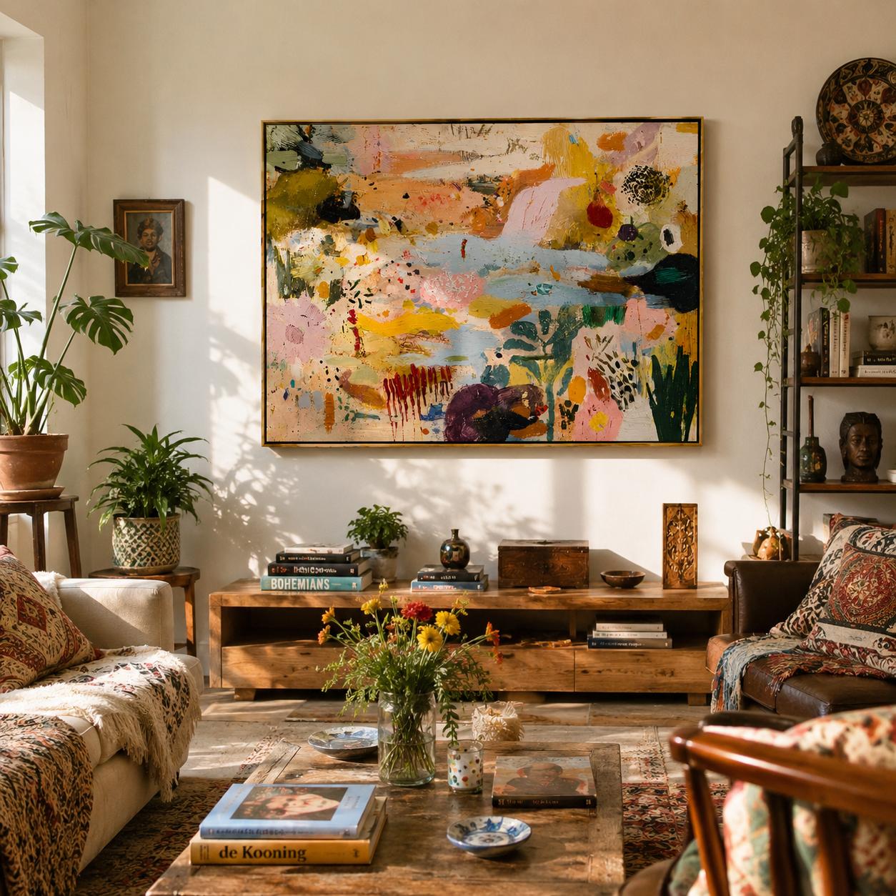 "Pastel Rhapsody" - Colorful Abstract Impasto Landscape | Pink Blue & Ochre Statement Art