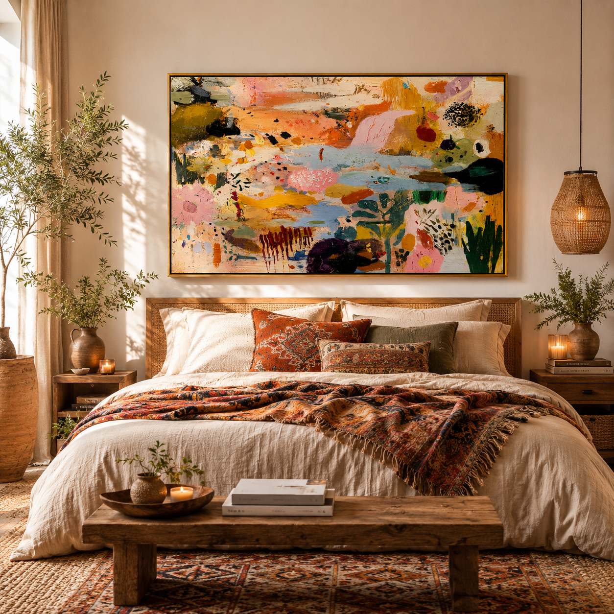 "Pastel Rhapsody" - Colorful Abstract Impasto Landscape | Pink Blue & Ochre Statement Art