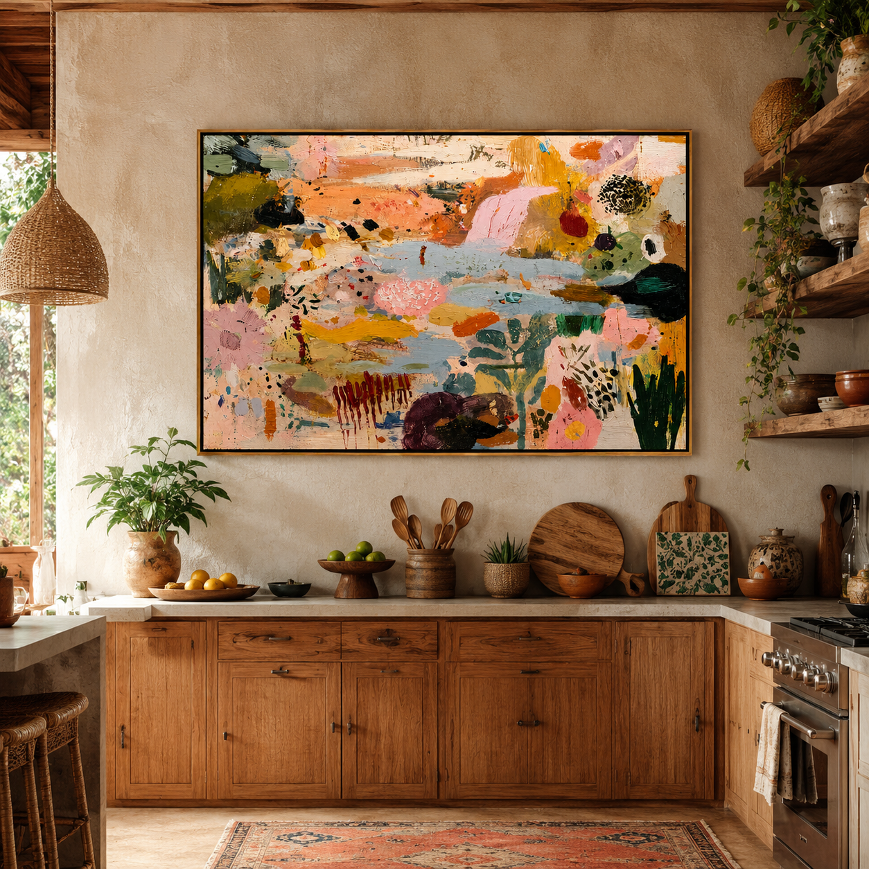 "Pastel Rhapsody" - Colorful Abstract Impasto Landscape | Pink Blue & Ochre Statement Art