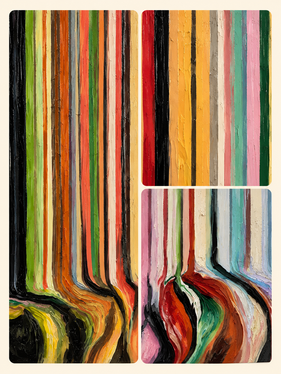 "Chromatic Veil" - Vertical Color Stripe Abstract | Multicolor Drip Statement Art