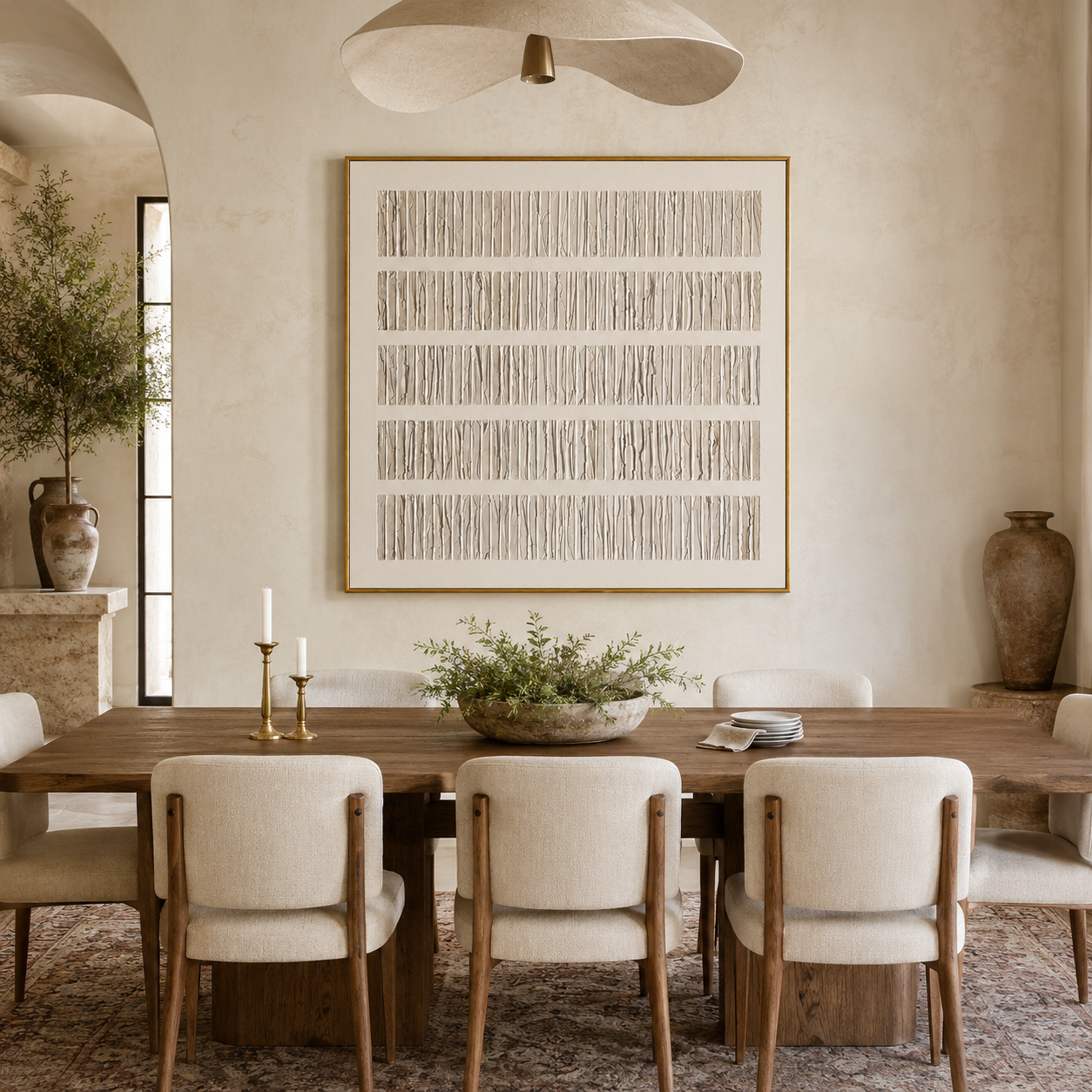 "Quiet Strata" - 3D Minimalist Plaster Line Relief | Ivory White Square Textured Art