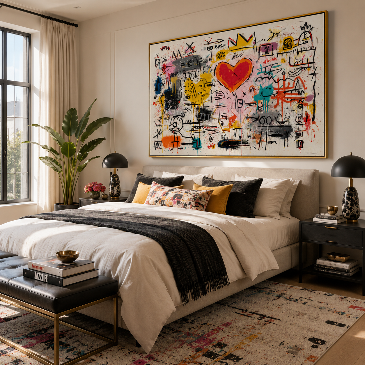 "Signal Heart" - Colorful Graffiti Abstract Painting | Red Heart & Street Art Statement Wall Art
