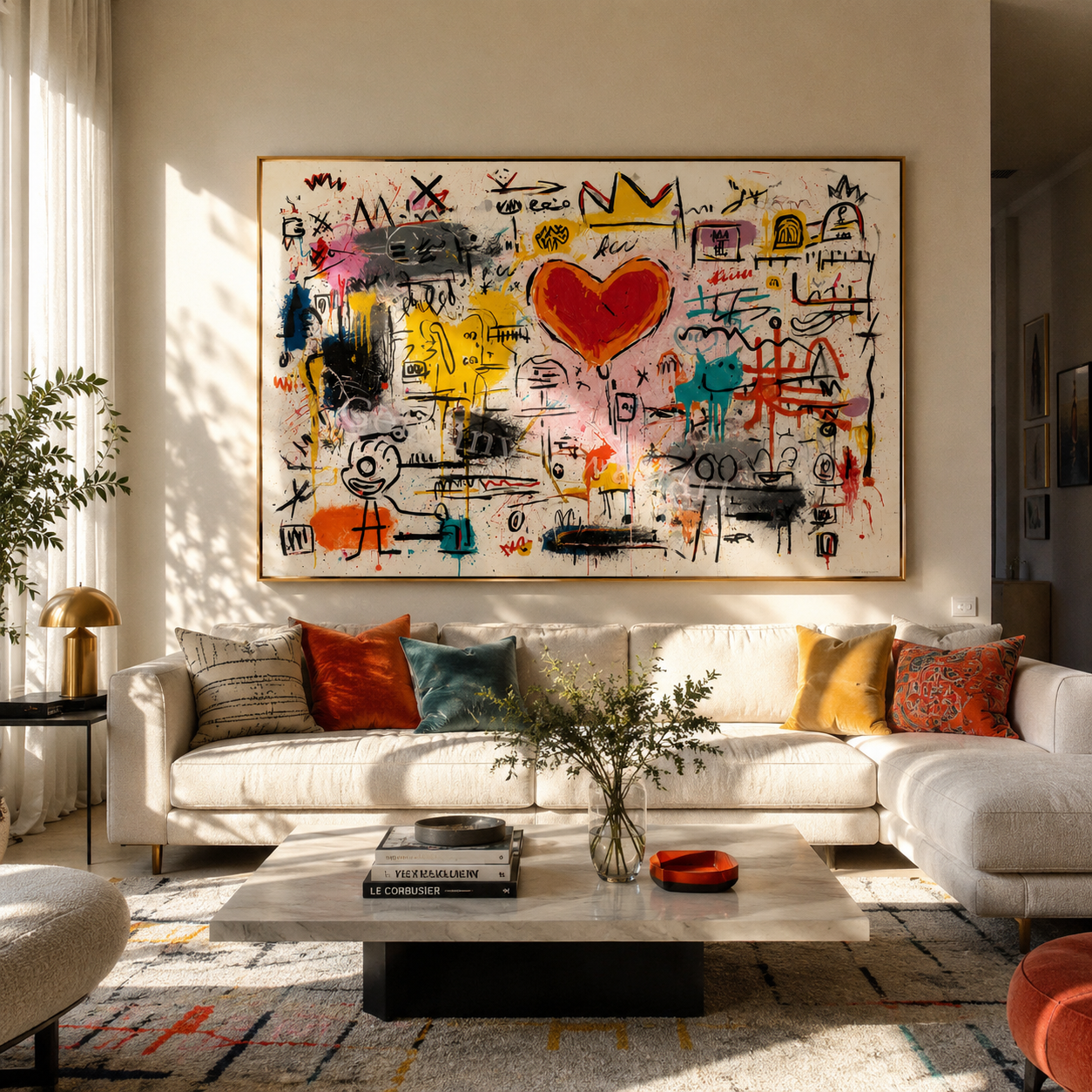 "Signal Heart" - Colorful Graffiti Abstract Painting | Red Heart & Street Art Statement Wall Art