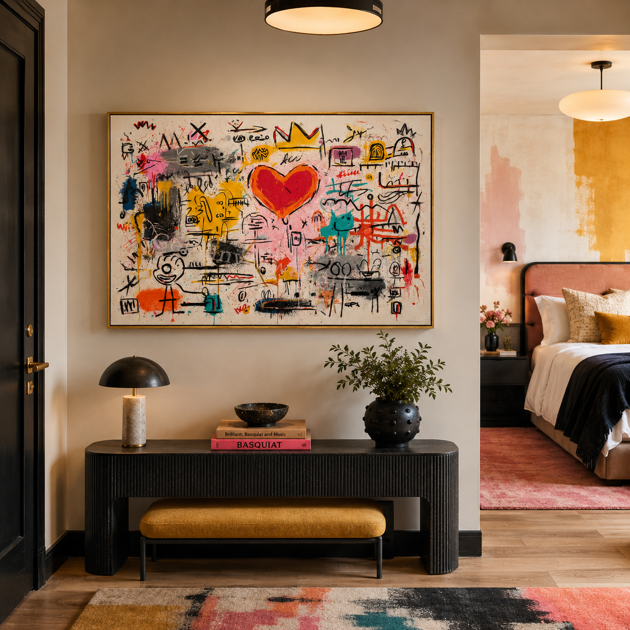 "Signal Heart" - Colorful Graffiti Abstract Painting | Red Heart & Street Art Statement Wall Art