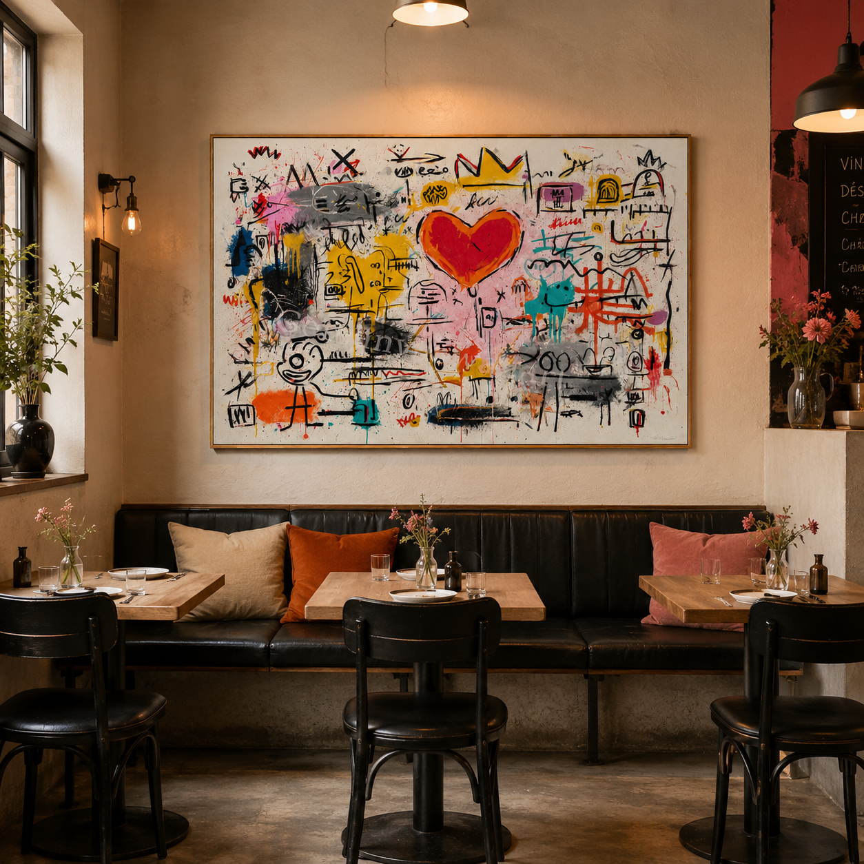 "Signal Heart" - Colorful Graffiti Abstract Painting | Red Heart & Street Art Statement Wall Art