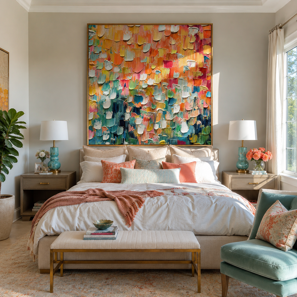 "Chromatic Burst" - 3D Heavy Impasto Colorful Mosaic | Rainbow Multicolor Statement Art