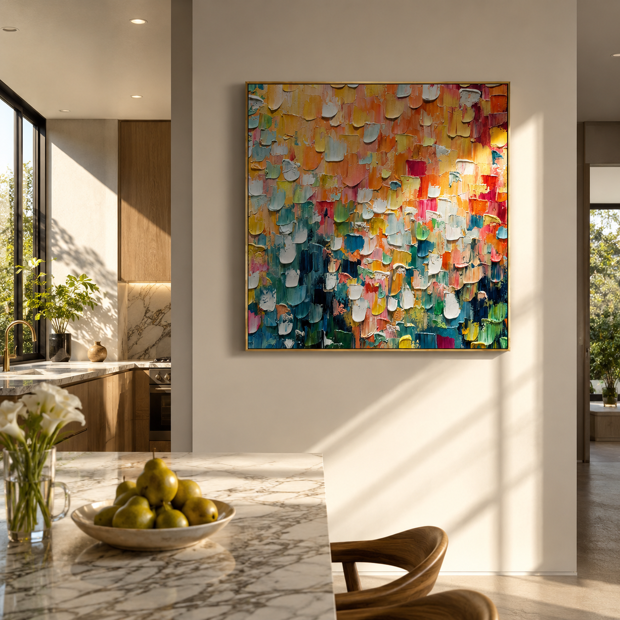 "Chromatic Burst" - 3D Heavy Impasto Colorful Mosaic | Rainbow Multicolor Statement Art