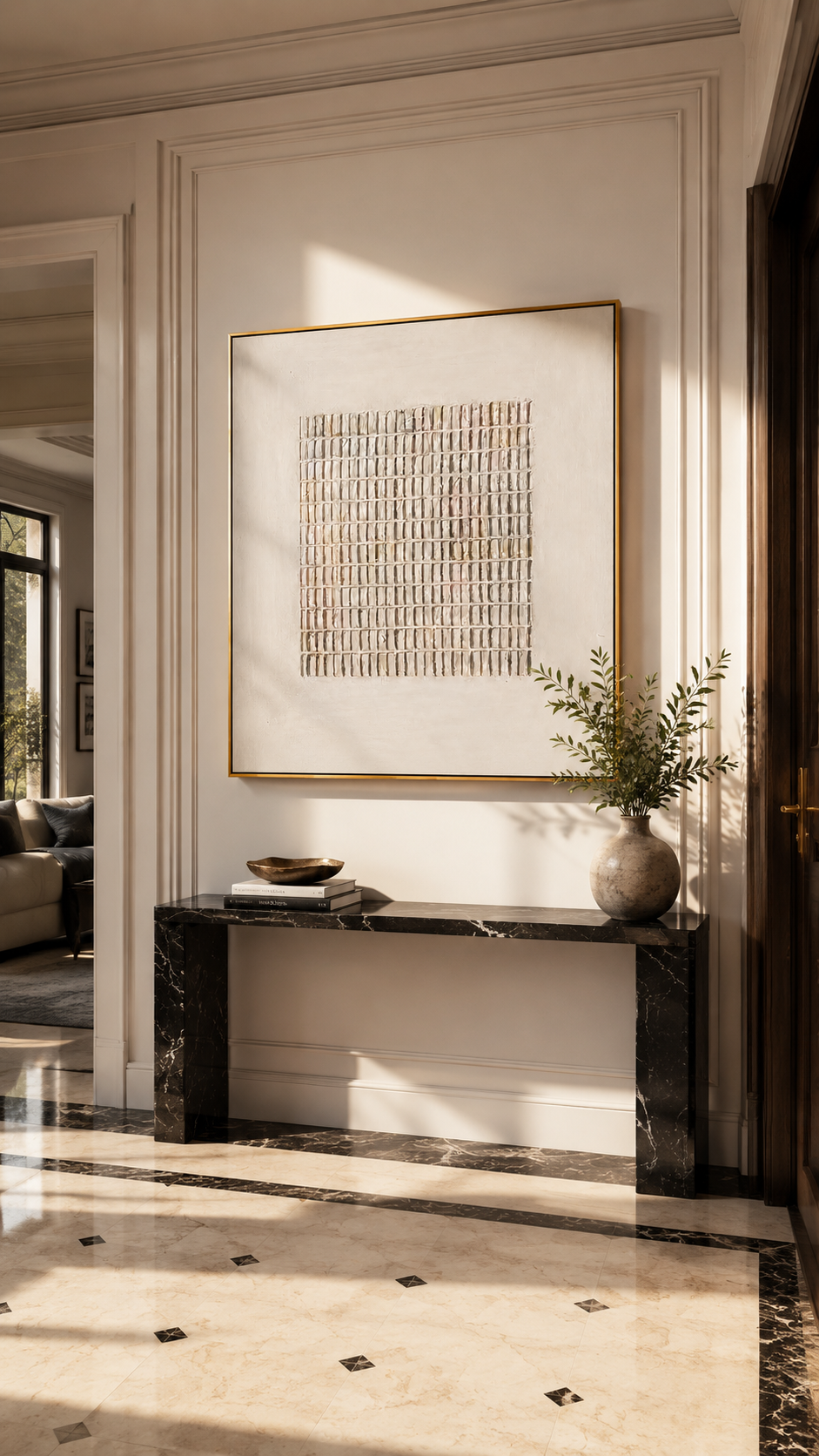 "Linen Weave" - 3D Minimalist Plaster Grid Relief | Ivory & Cream Textured Square Art