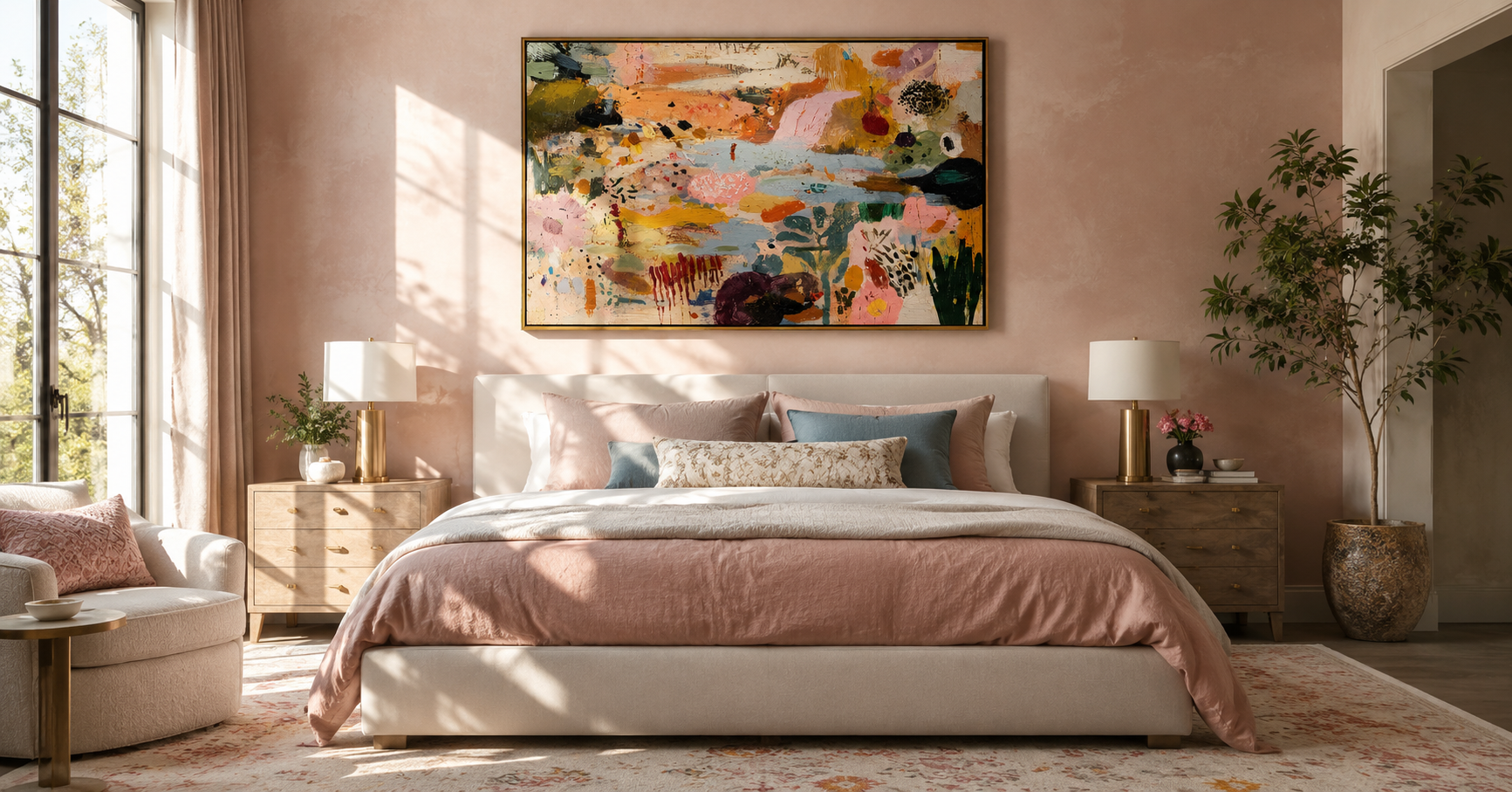 "Pastel Rhapsody" - Colorful Abstract Impasto Landscape | Pink Blue & Ochre Statement Art
