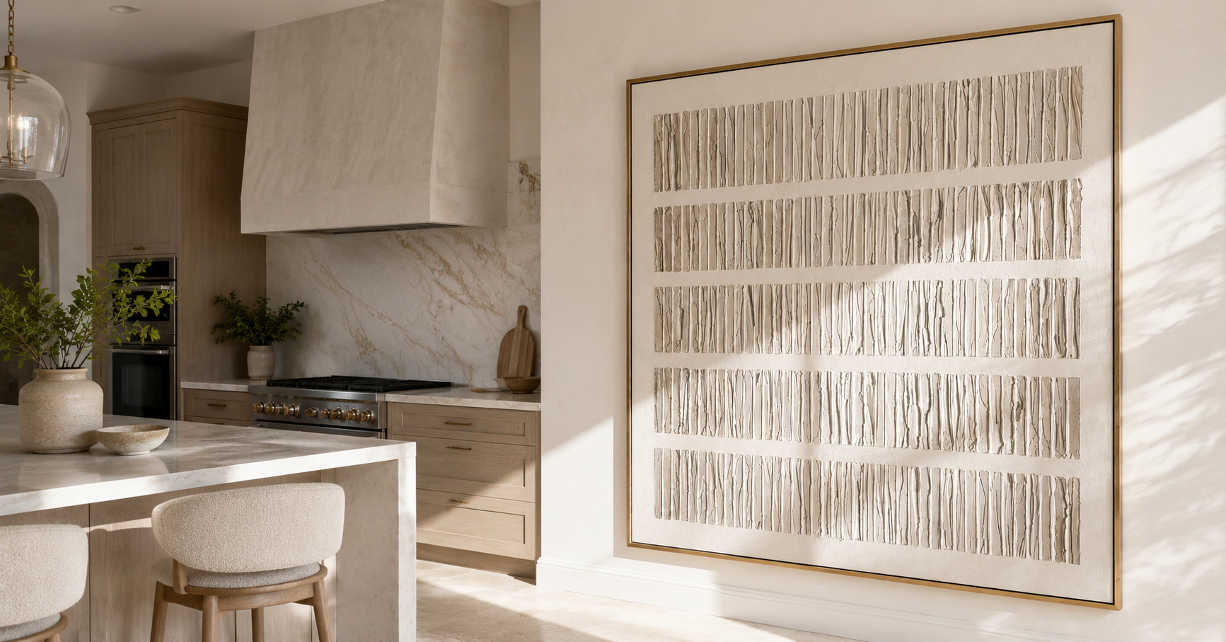 "Quiet Strata" - 3D Minimalist Plaster Line Relief | Ivory White Square Textured Art