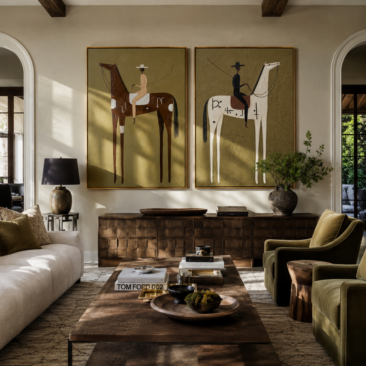 "Where Silence Rides" — 3D Textured Abstract Western Rider Wall Art Set | Olive & Umber Framed Diptych#VA618
