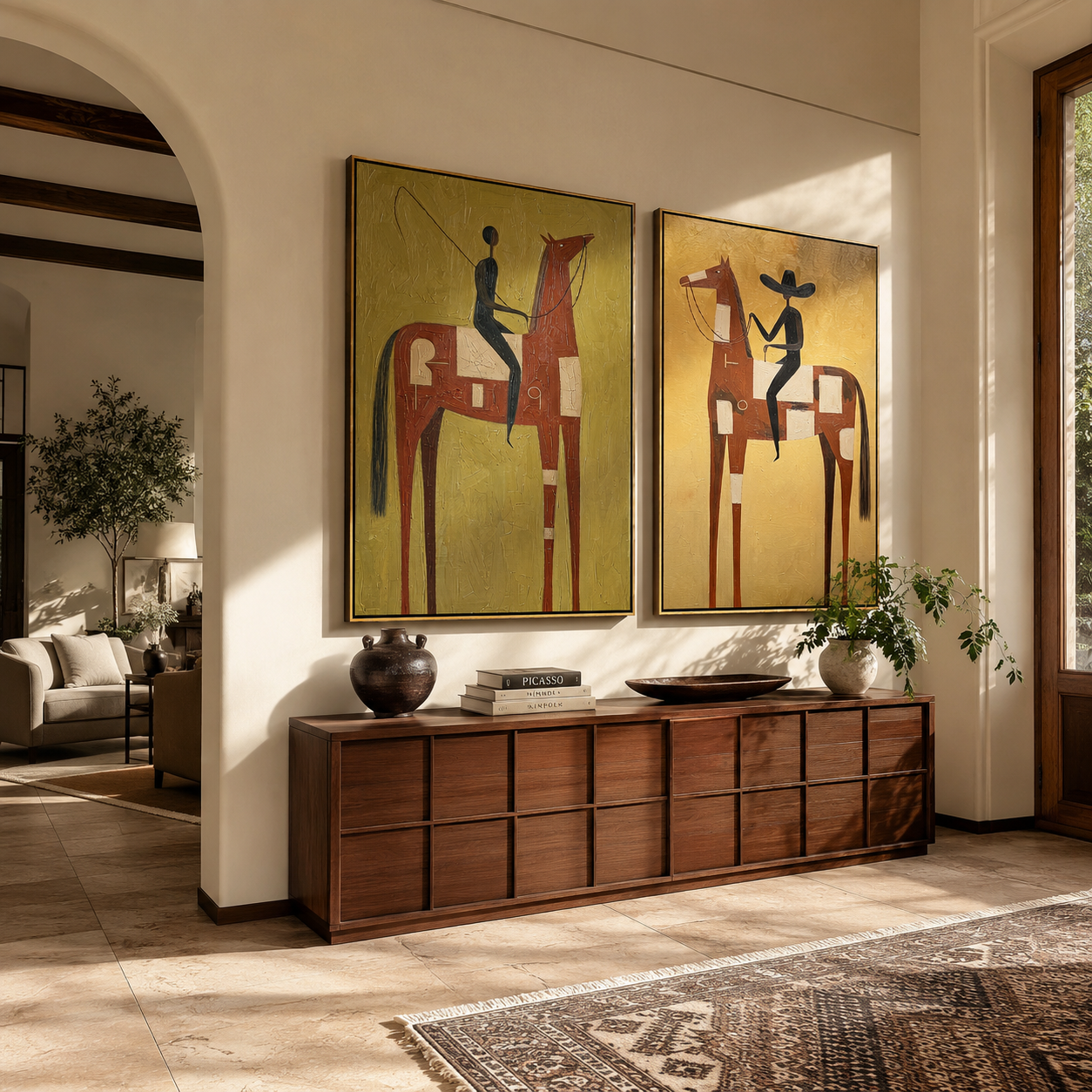 "Whispers of the Western Dawn" — 3D Textured Abstract Equestrian Wall Art Set | Terra & Ochre Framed Diptych#VA625