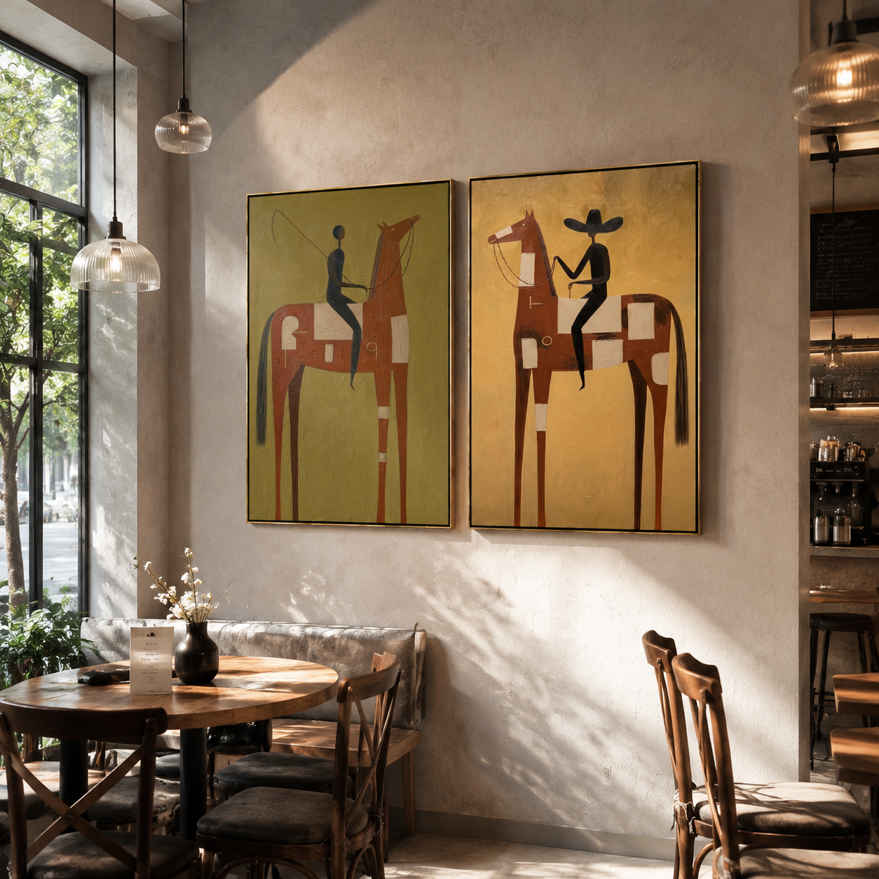 "Whispers of the Western Dawn" — 3D Textured Abstract Equestrian Wall Art Set | Terra & Ochre Framed Diptych#VA625