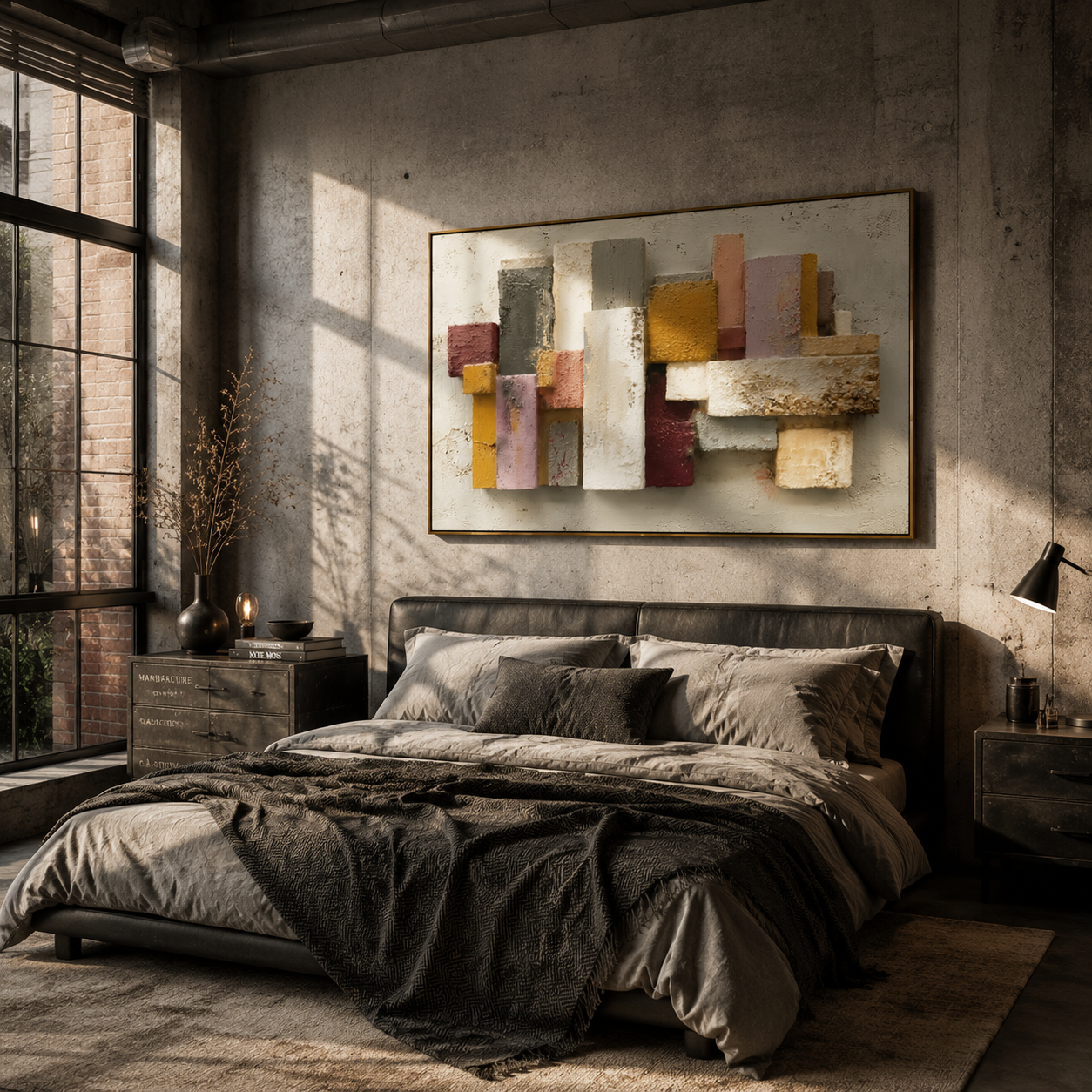 "Raised Color Blocks" – Expressive Impasto Abstract Artwork | 3D Layered Neutral & Jewel Tone Canvas | Luxury Statement Horizontal Wall Art#PT 013