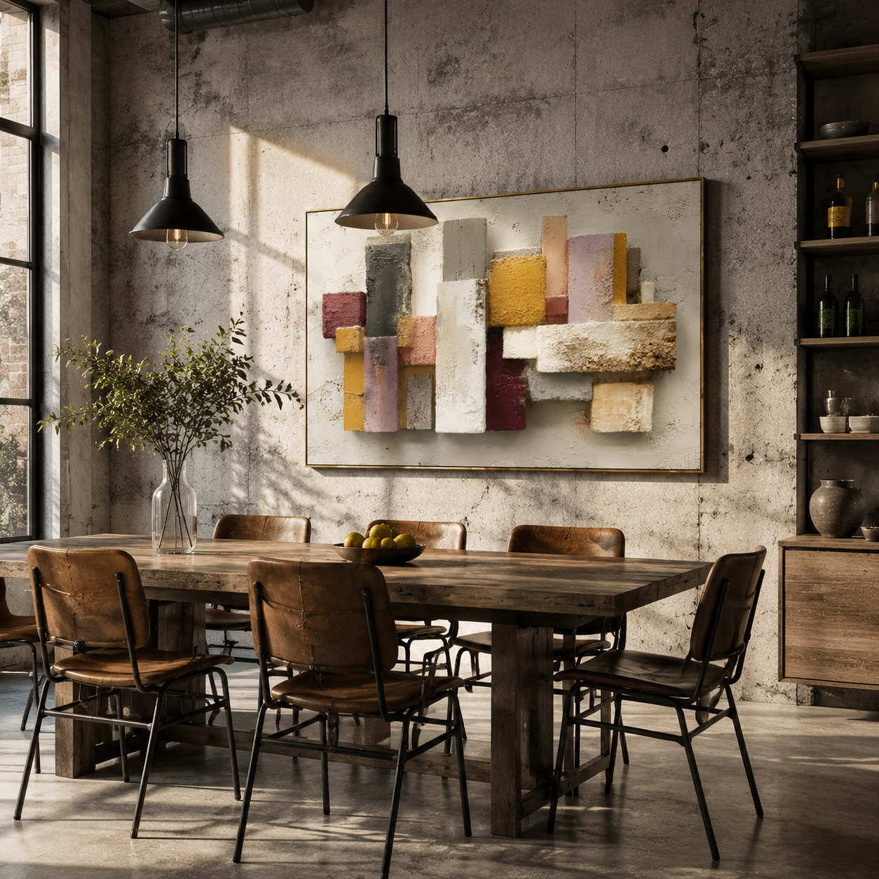 "Raised Color Blocks" – Expressive Impasto Abstract Artwork | 3D Layered Neutral & Jewel Tone Canvas | Luxury Statement Horizontal Wall Art#PT 013