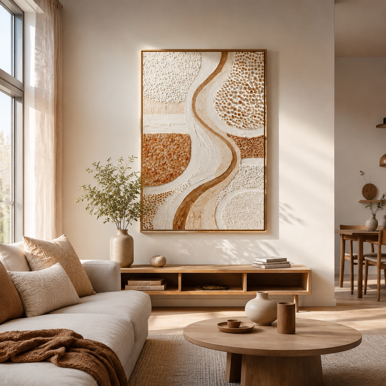 "Warm Neutral Textured Flow" – Tactile Minimalist Abstract Art | Earthy Beige, White & Terracotta Impasto Wall Decor | Contemporary Vertical Art#PT 007