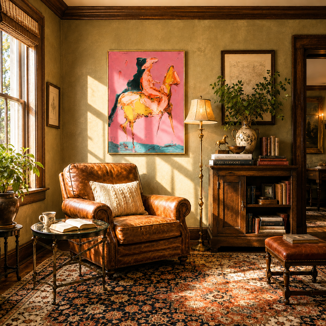 "Abstract Horse and Rider" – Tactile Expressionist Artwork | Bold Pink & Warm Earth Tones Impasto Wall Decor | Contemporary Vertical Statement Piece#AB 002