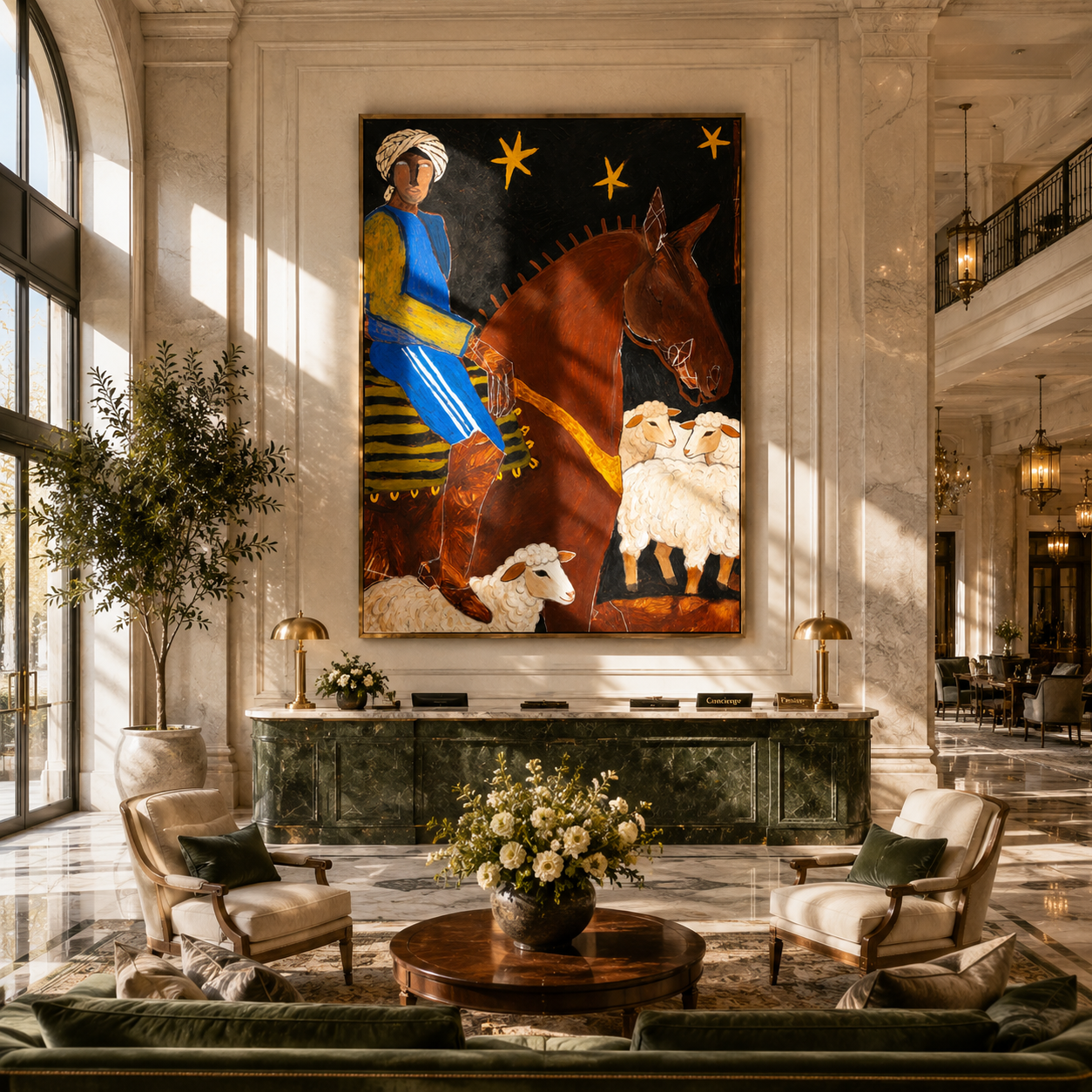 "The Night Herder" – Modern Heavy Impasto Folk Art | 3D Indigo & Ochre Palette Knife Painting | Luxury Vertical Wall Art #PT 024
