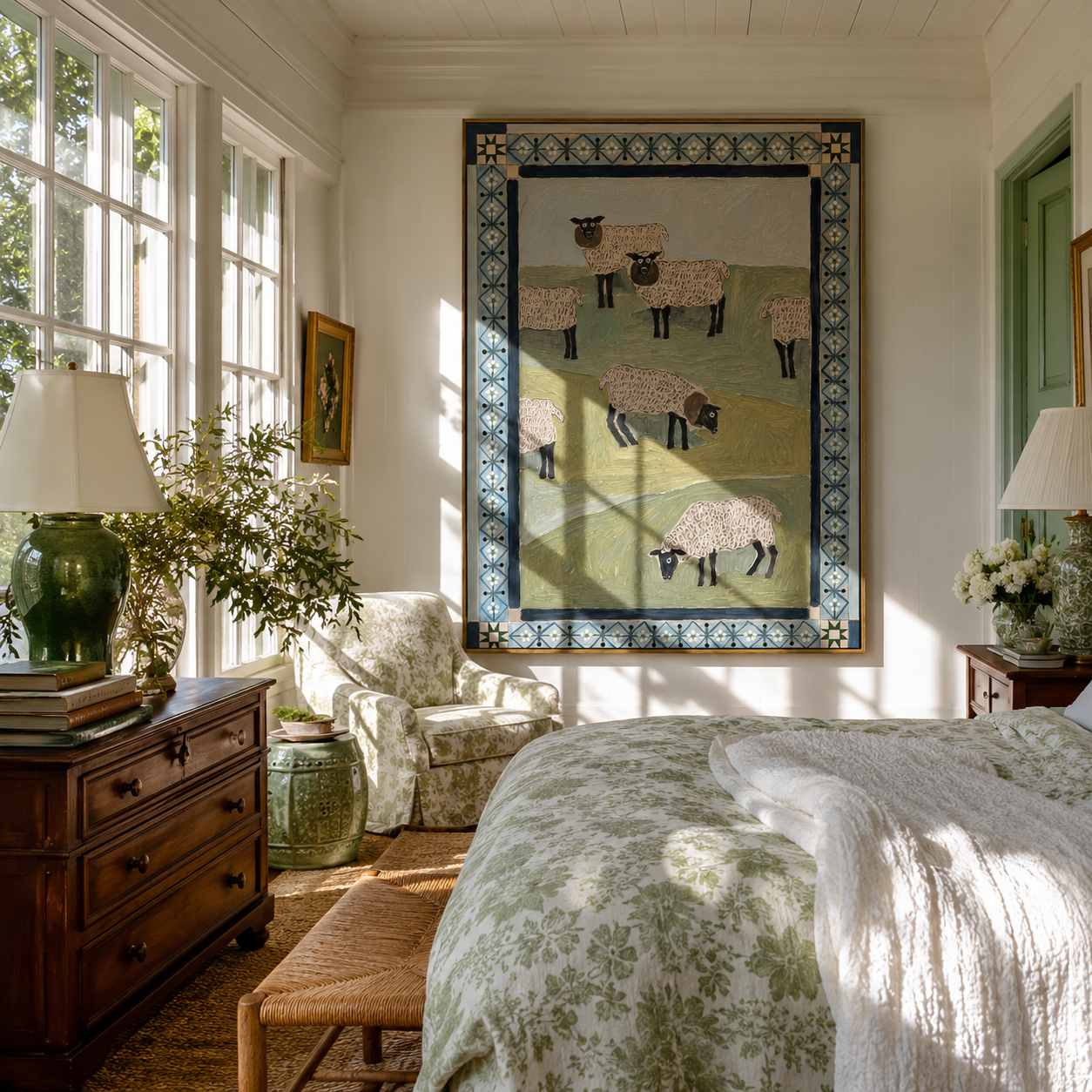 "Ornate Grazing Sheep" – Abstract Figurative Impasto Artwork | Whimsical Farmhouse Wall Decor | Contemporary Vertical Statement Piece #AN 005