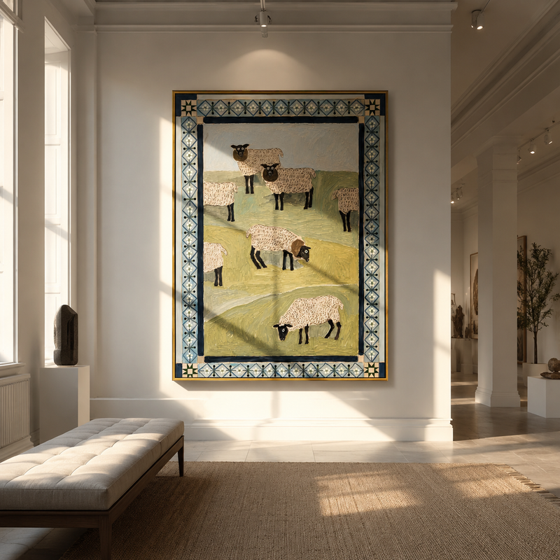 "Ornate Grazing Sheep" – Abstract Figurative Impasto Artwork | Whimsical Farmhouse Wall Decor | Contemporary Vertical Statement Piece #AN 005