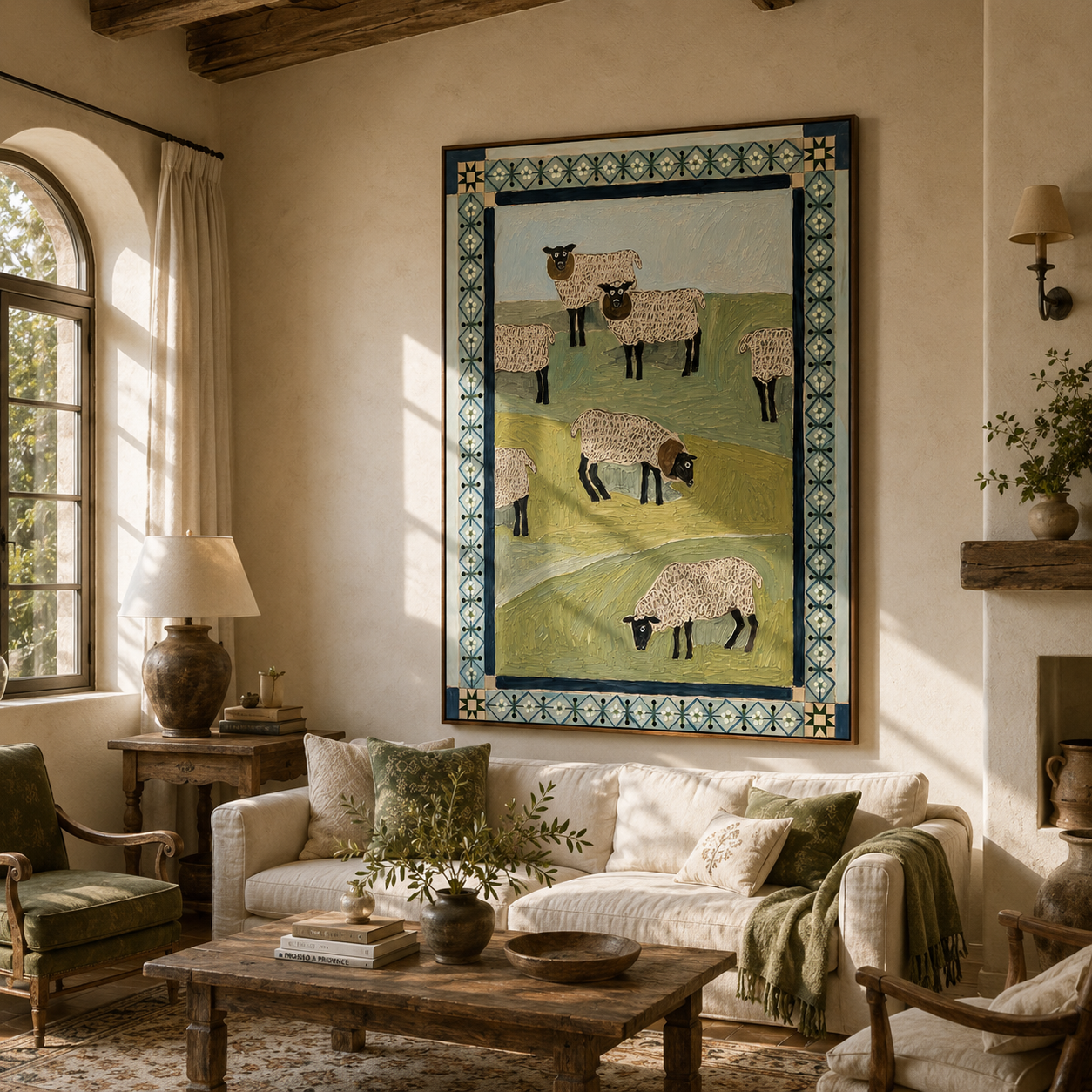 "Ornate Grazing Sheep" – Abstract Figurative Impasto Artwork | Whimsical Farmhouse Wall Decor | Contemporary Vertical Statement Piece #AN 005