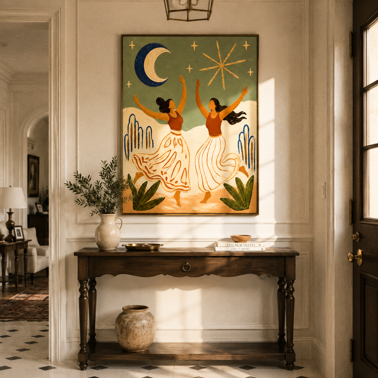 "Starlight Revelry" – Stylized Sculptural Art | 3D Layered Clay & Ivory Canvas | Luxury Vertical Wall Art #PT 025