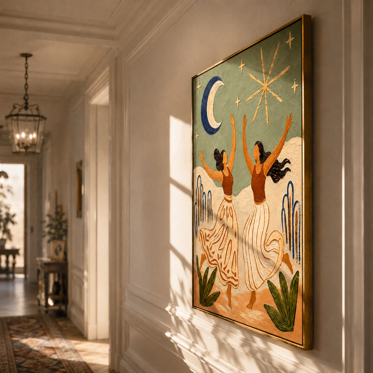 "Starlight Revelry" – Stylized Sculptural Art | 3D Layered Clay & Ivory Canvas | Luxury Vertical Wall Art #PT 025