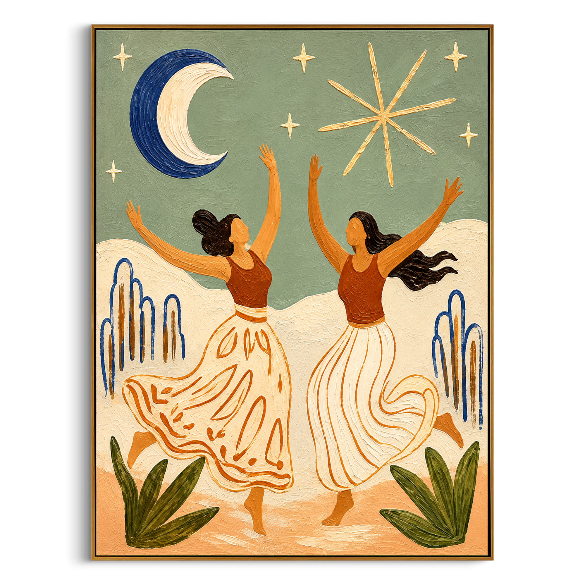 "Starlight Revelry" – Stylized Sculptural Art | 3D Layered Clay & Ivory Canvas | Luxury Vertical Wall Art #PT 025