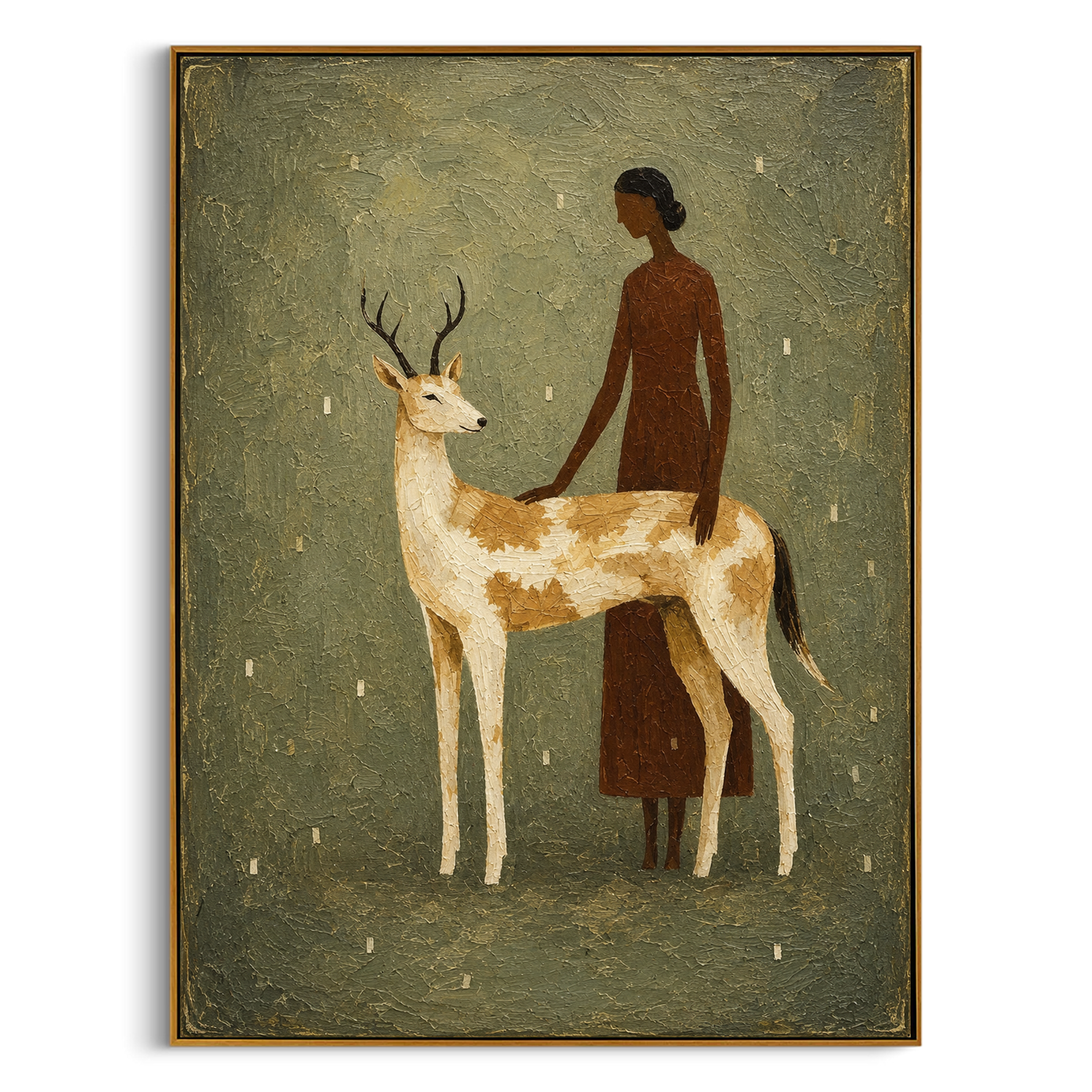 "Gentle Companionship" – Stylized Sculptural Art | 3D Layered Moss & Ivory Canvas | Luxury Vertical Wall Art #PT 027