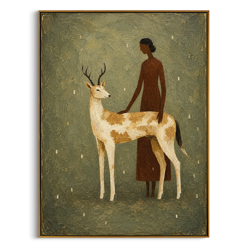 "Gentle Companionship" – Stylized Sculptural Art | 3D Layered Moss & Ivory Canvas | Luxury Vertical Wall Art #PT 027