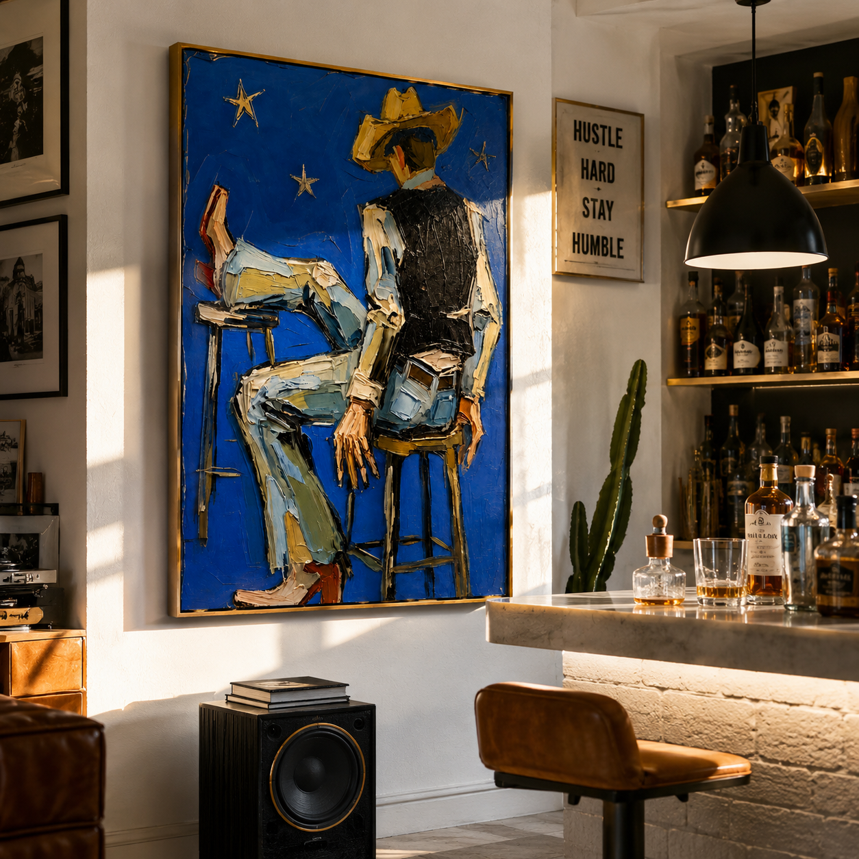 "Starlight Cowboy" – Bold Abstract Impasto Artwork | High-Contrast Western Wall Decor | Contemporary Vertical Statement Piece #PE 016