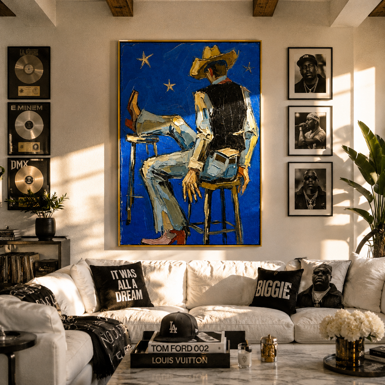 "Starlight Cowboy" – Bold Abstract Impasto Artwork | High-Contrast Western Wall Decor | Contemporary Vertical Statement Piece #PE 016