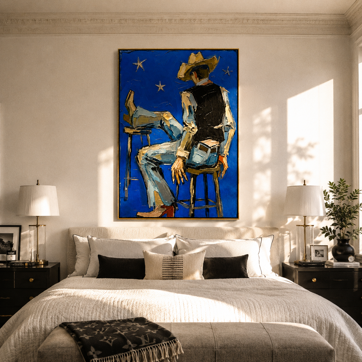 "Starlight Cowboy" – Bold Abstract Impasto Artwork | High-Contrast Western Wall Decor | Contemporary Vertical Statement Piece #PE 016