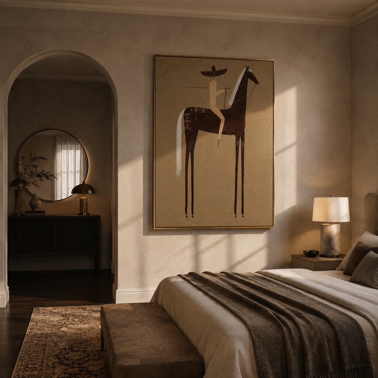 "Desert Vaquero" – Abstract Folk Impasto Artwork | Warm Monochrome Wall Decor | Contemporary Vertical Statement Piece #AB 007
