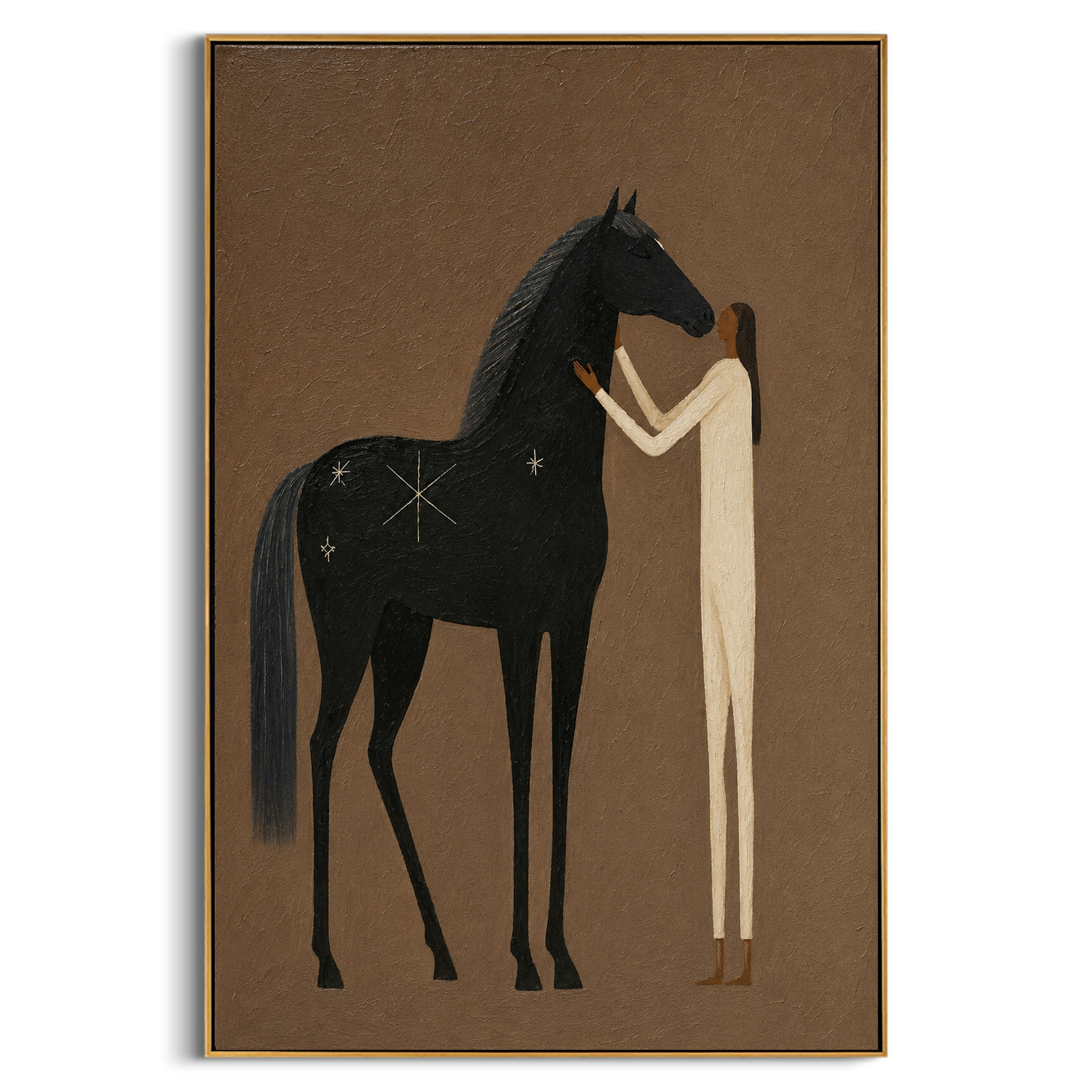 "Celestial Equine Companion" – Abstract Figurative Impasto Artwork | Serene Boho Wall Decor | Contemporary Vertical Statement Piece #PT 031