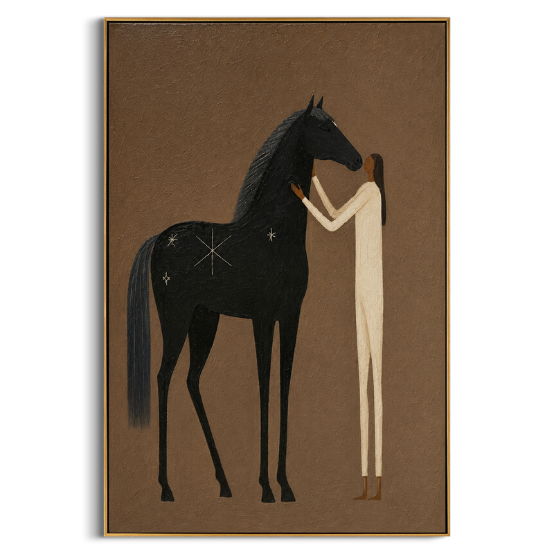 "Celestial Equine Companion" – Abstract Figurative Impasto Artwork | Serene Boho Wall Decor | Contemporary Vertical Statement Piece #PT 031