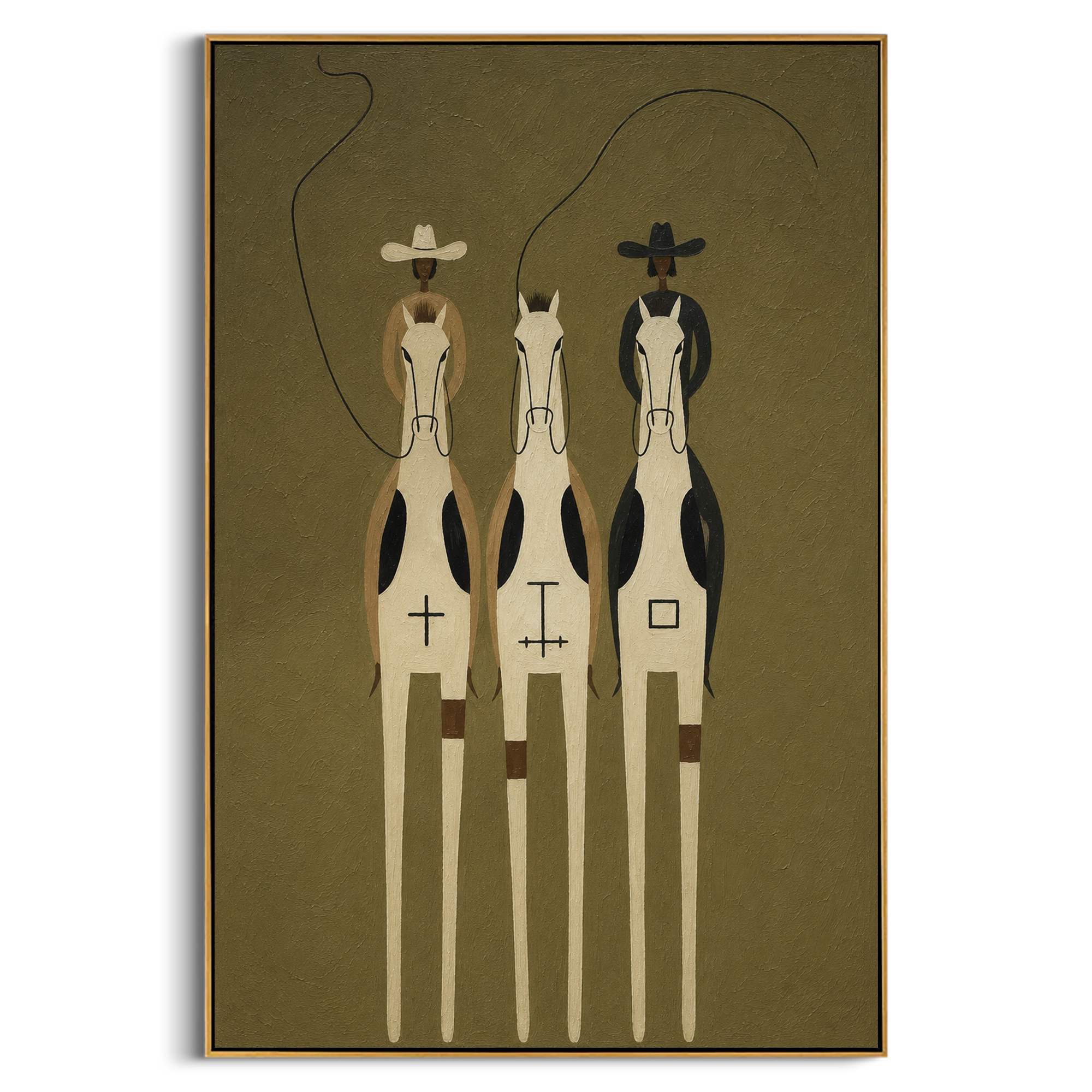 "Frontier Totem Trio" – Abstract Symbolic Impasto Artwork | Bold Equestrian Wall Decor | Contemporary Vertical Statement Piece #AB 013