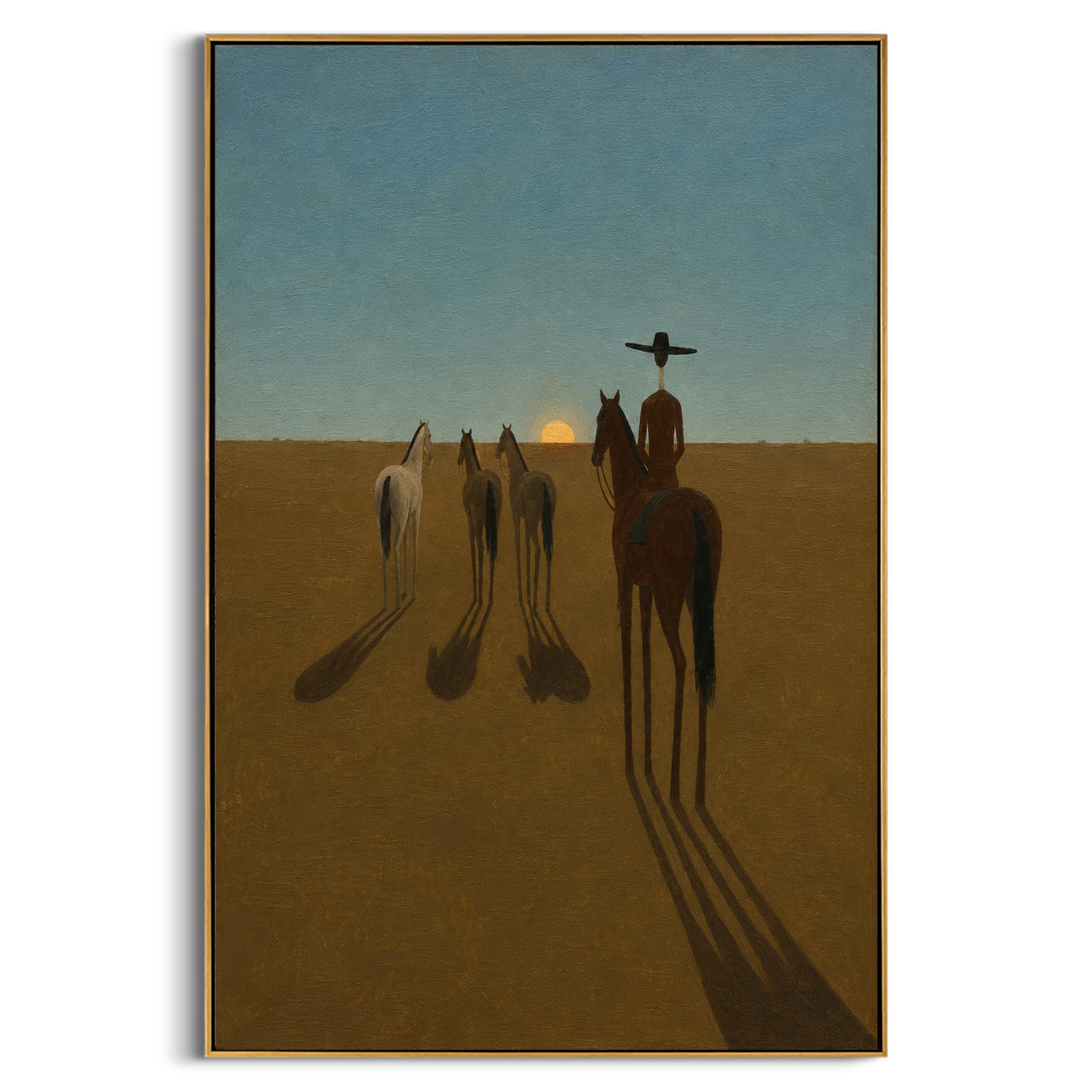 "Desert Herder at Dusk" – Modern Heavy Impasto Western Art | 3D Sky & Ochre Palette Knife Painting | Luxury Vertical Wall Art #AB 017