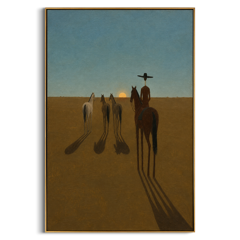 "Desert Herder at Dusk" – Modern Heavy Impasto Western Art | 3D Sky & Ochre Palette Knife Painting | Luxury Vertical Wall Art #AB 017