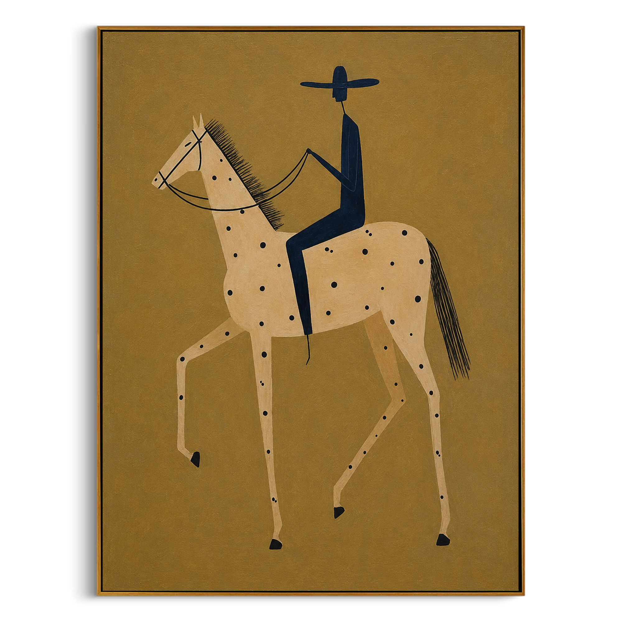 "The Spotted Steed Rider" – Modern Heavy Impasto Western Art | 3D Ochre & Indigo Palette Knife Painting | Luxury Vertical Wall Art #AB 015
