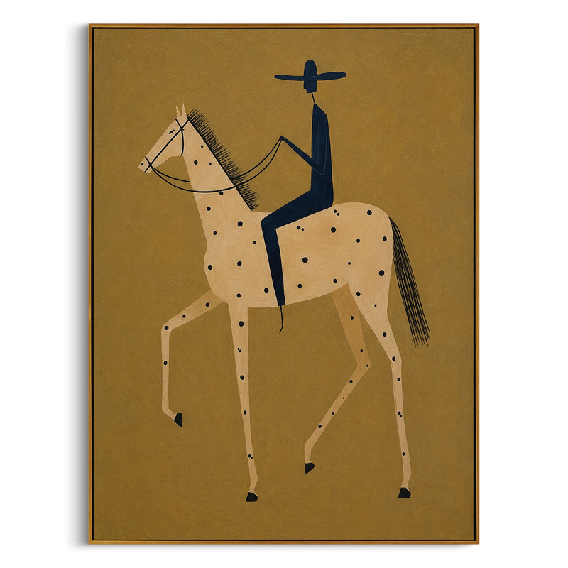"The Spotted Steed Rider" – Modern Heavy Impasto Western Art | 3D Ochre & Indigo Palette Knife Painting | Luxury Vertical Wall Art #AB 015