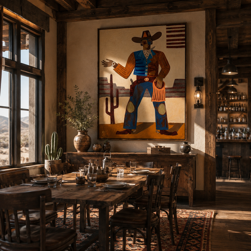 "Frontier Storyteller" – Tribal-Inspired Impasto Art | 3D Layered Ochre & Indigo Canvas | Luxury Vertical Wall Art #PE 017